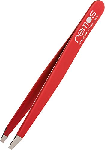 REMOS Augenbrauenpinzette aus Edelstahl mit gerader Spitze 9.5 cm in rot von remos professional body care