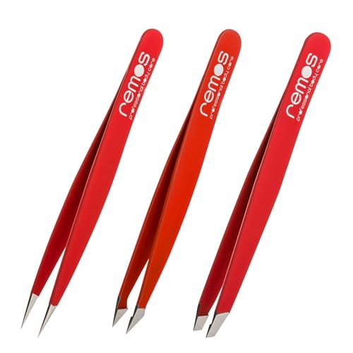 REMOS Pinzetten Set 3-teilig mit Augenbrauen-, Splitter-& Kombipinzette in Rot REMOS Pinzetten Set 3-teilig mit Augenbrauen-, Splitter-& Kombipinzette in Rot von remos professional body care