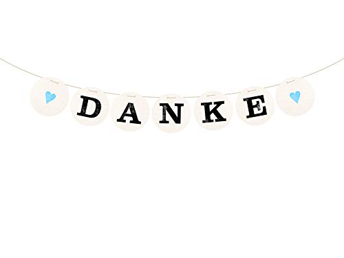 renna deluxe Danke Girlande Hellblau für die Hochzeit Hochzeitsgirlande für Hochzeit-Shooting Dekoration Hochzeitsdeko Geschenketisch (Hellblau) | Handmade in Deutschland von renna deluxe