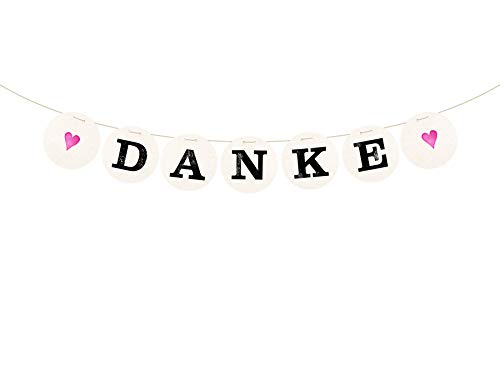 renna deluxe Danke Girlande Pink für die Hochzeit Hochzeitsgirlande für Hochzeit-Shooting Dekoration Hochzeitsdeko Geschenketisch (Fuchsia) | Handmade in Deutschland von renna deluxe