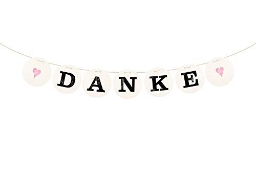 renna deluxe Danke Girlande Rosa für die Hochzeit Hochzeitsgirlande für Hochzeit-Shooting Dekoration Hochzeitsdeko Geschenketisch (Rosa) | Handmade in Deutschland von renna deluxe