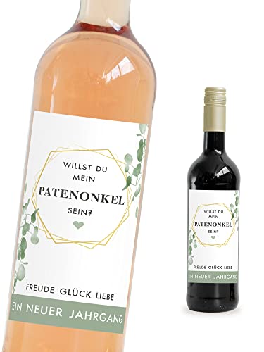Mimi und Anton Flaschenetikett PATENONKEL | Weinlabel Willst Du mein Patenonkel sein | Paten zur Taufe fragen | Taufpaten fragen | 9x12 cm | von renna deluxe