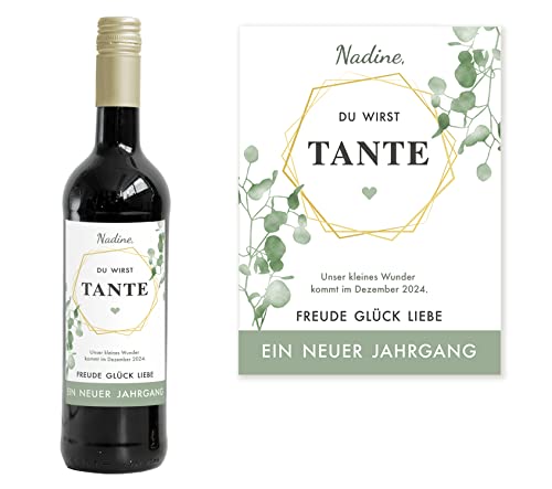 Mimi und Anton Personalisiertes Flaschenetikett TANTE | Weinlabel Du wirst Tante | 9x12 cm | Schwangerschaft verkünden | Weinetikett Geburt | Serie Eukalyptus Mimi und Anton Personalisiertes Flaschenetikett TANTE | Weinlabel Du wirst Tante | 9x12 cm | Schwangerschaft verkünden | Weinetikett Geburt | Serie Eukalyptus von renna deluxe