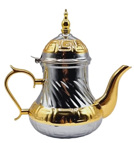 Arabische Teekanne aus Edelstahl, Induktion Teekanne mit integriertem Filter und traditionellem authentischem Griff, graviertes Modell mit klassischem arabischem Design 240z von resin