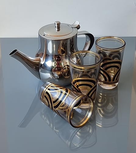 Marokkanische Teekanne, 600 ml, Teekanne, 3 goldene Gläser von resin