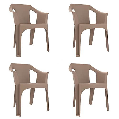 RESOL Cool Set 4 Gartenstühle mit Armlehnen, stapelbar, Terrasse, Außenbereich, Esszimmer, Konferenz, modernes Design, leicht und robust, UV-Filter, sandbraun von resol grupo