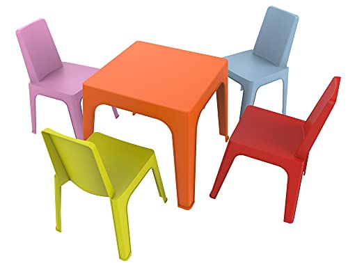 resol Set Julieta Kindertisch und Stühle, Tisch und Stuhl für Kinder, Kindermöbel, Außentisch, Gartentisch, 1 orangefarbener Tisch + 4 Stühle, Rot/Rosa/Blau/Limette resol Set Julieta Kindertisch und Stühle, Tisch und Stuhl für Kinder, Kindermöbel, Außentisch, Gartentisch, 1 orangefarbener Tisch + 4 Stühle, Rot/Rosa/Blau/Limette von resol grupo