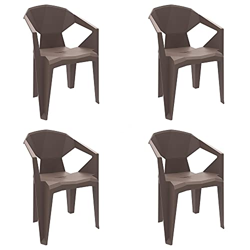 resol grupo Delta Sessel mit Armlehnen aus Kunststoff für Garten, Terrasse, Set mit 4 Stück, Schokolade von resol grupo