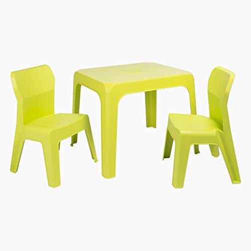 resol grupo Jan Set für Kinder, 2 Stühle und 1 Tisch, für Innenbereich, Außenbereich, Garten, Limettengrün von resol grupo