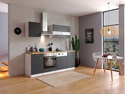 Küche Küchenzeile Küchenblock Einbauküche Weiß Grau Malia 240 cm Respekta von respekta