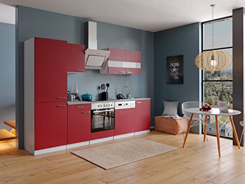 Küche Küchenzeile Küchenblock Einbauküche Weiß Rot Malia 280 cm Respekta von respekta