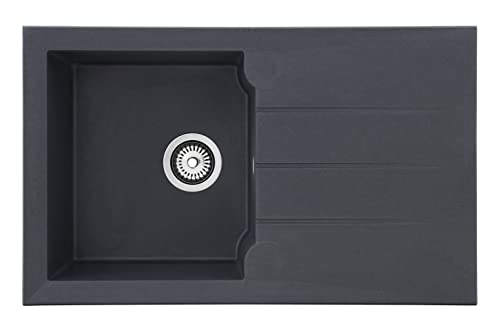 Respekta Alineo Granitspüle in Grau / 1,5 Becken Einbauspüle in 81 x 50 cm / Spülbecken geeignet für Unterschränke ab 50 cm Breite von respekta