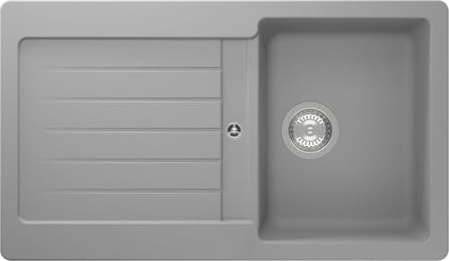 Respekta Austin Massivgranit Spüle 86 x 50 / Hitzebeständig/Abgeschrägte Abtropffläche/Einbau-und Unterbaumontage / 1 Becken/für Unterschränke ab 45 cm Breite/Grau von respekta