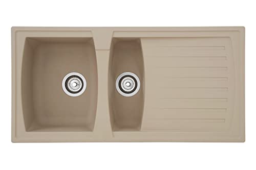 Respekta Boston Mineralitespüle in Sandbeige / 1,5 Becken Einbauspüle in 100 x 50 cm/Spülbecken geeignet für Unterschränke ab 60 cm Breite von respekta