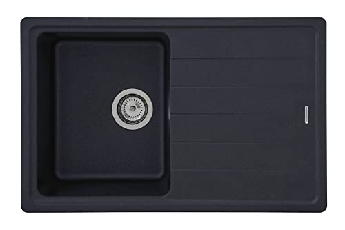 respekta Columbia Granitspüle in Schwarz / 1 Becken Einbauspüle in 78 x 50 cm / Spülbecken geeignet für Unterschränke ab 45 cm Breite von respekta