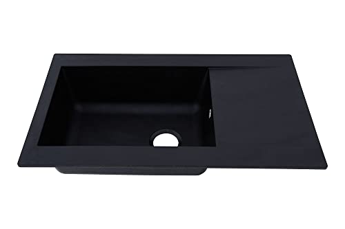Respekta Denver Mineralitespüle in Schwarz / 1 Becken Einbauspüle in 86 x 50 cm / Spülbecken geeignet für Unterschränke ab 60 cm Breite von respekta