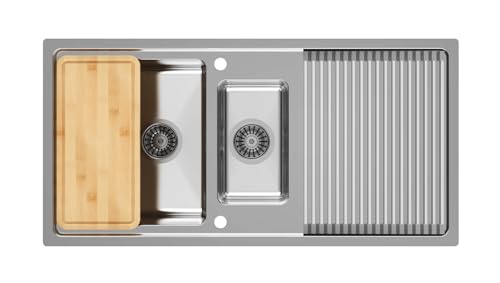 Respekta Chicago Edelstahl Spülbecken / 2 Becken Einbauspüle in 100 x 50 cm/Edelstahlspüle geeignet für Unterschränke ab 60 cm Breite von respekta