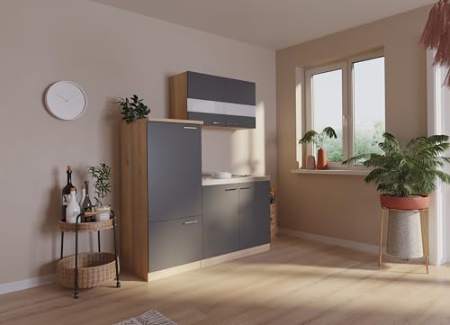 respekta Küche Miniküche Single Eiche Grau Kühlschrank Luis 160 cm von respekta