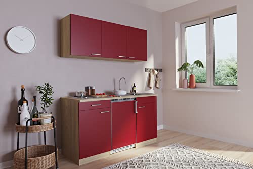 respekta Küche Miniküche Singleküche Küchenzeile Pantry Eiche Rot Luis 150 cm von respekta