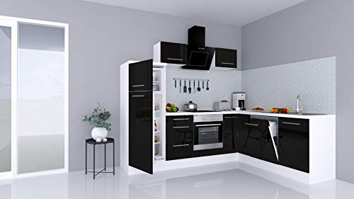 respekta Küche Küchenzeile Winkelküche Weiß Schwarz Amanda 260 x 200 cm Premium von respekta
