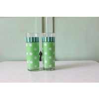 Retro 1970Er Jahre Atomic Polka Dot Saft Gläser Set Von 2..retro Kitchen. Tolle Glaswaren. Abgefahren. Trinken. Dienen. Urlaub. Kitschig. Niedlich von retroandme