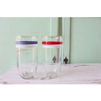 Retro Rot, Weiß & Blau Saft Gläser - 1960Er Jahre Groovy Glassware | 2Er Set von retroandme