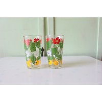 Retro Vintage Atomic Swirl Gläser Set.kitchen. Tolle Glaswaren. Abgefahren. Trinken. Dienen. Frühstück. Kitschig. Niedlich. Modell Blumengarten. Saft von retroandme