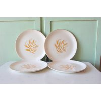 Vintage Goldene Weizen Teller Set Mit 4 - 1960Er Jahre Kitsch Keramik Servierteller von retroandme