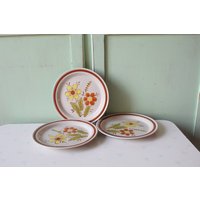 Vintage Floral Daisy Japan Teller Set Von 3....retro Hauswaren. Abendessen. Dienen. Kitsch. Zur Wohnungserwärmung. Steinzeug. Kochen. Ofensicher von retroandme