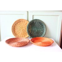 Vintage Korb Tellerhalter 4Er Set 1970Er Jahre Picknick Dekor von retroandme