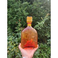 Amber Brown Empoli Flasche, Squad 11, Glaskaraffe Aus Italien, Brutalist Design, Nicht Perfekt von retroflowerpower