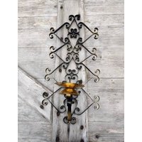Brutalist Wand Kerzenhalter, Schwarzes Eisen, Modernist Eisen Wandlampe, True Vintage, 60Er, 70Er von retroflowerpower