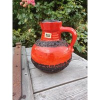 Fat Lava Vase, Bay 631 20, Westdeutsche Keramik, Original Rote Und Schwarze Glasur von retroflowerpower