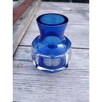 Harzkristall 70Er Blaue Blockvase, Mid Century Bleikristall Vase, Ddr Made von retroflowerpower