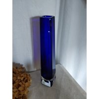 Harzkristall 70Er Jahre Blaue Blockvase, Mid Century Redlead Crystal Vase, Gdr Made, Ddr von retroflowerpower