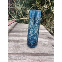 Kleine Mid Century Bulls Eye Vase, Petrol Farbene Kristallvase, Harzkristall von retroflowerpower