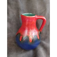 Kleine Rote Und Blaue Westdeutsche Keramik Vase, Mitte Des Jahrhunderts, Fett Lava Ära, Vase von retroflowerpower