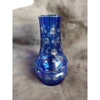 Mid Century Blaue Glasvase, Harzkristall, Bleikristall, Bullauge Schliff, Blaue 60Er Jahre Vase von retroflowerpower