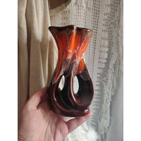 Vallauris 70Er Jahre Vase, Orange Und Braune Keramikvase, Keramikvase von retroflowerpower