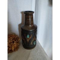 Veb Haldensleben Midcentury Vase 3095B, Mcm, Weiß Braun Schwarz 70Er Jahre Vase, Ddr Keramik, Vintage Ddr von retroflowerpower