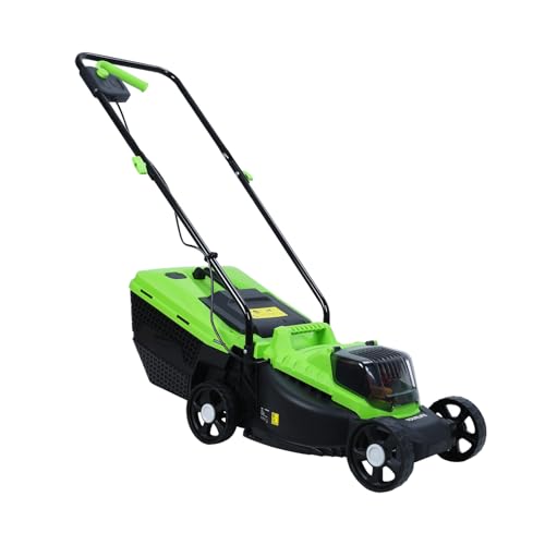Elektrischer Rasentrimmer, kabelloser Bürstenschneider, 1600 W mit Schnittdurchmesser 32 cm, gehen Sie hinter dem Rasentrimmer eine verstellbare Höhe 25 mm 65 mm, große Grasbox 30 l für Grün von reukmuuc