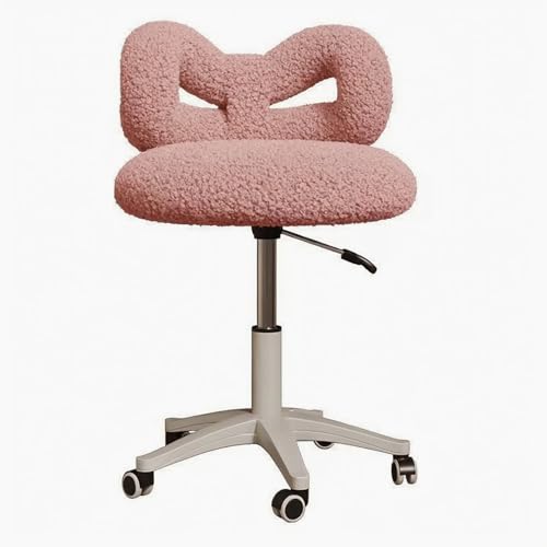 reukmuuc Bowknot Back Vanity Chair, Women's Height Adjustable Plush Makeup Chair with 360° Swivel & 5-Caster Metal Base, for Bedroom Dressing Table Office, for Ergonomic Comfort Support Pink von reukmuuc