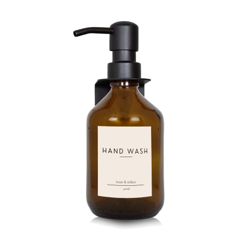 Seifen-Spender braunes Glas 300ml für Handseife (Hand Wash) mit Wandhalterung mit schwarzer Edelstahlpumpe reuse & reduce Retro (Hand Wash) von reuse & reduce