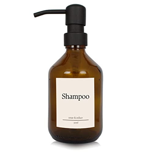 Seifen-Spender braunes Glas 300ml für Shampoo mit schwarzer Edelstahlpumpe reuse & reduce Retro von reuse & reduce