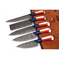 5 Stück Handgemachte Messer, Damast Koch Set, Küchenmesser, Handgeschmiedetes Besteck Set - Hochzeitsgeschenk, Geburtstagsgeschenk von revo1nternational