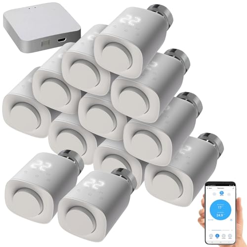 revolt Thermostat Smart: 12er-Set programmierbare Heizkörper-Thermostate mit WLAN-Gateway, App (Heizkörper Thermostat, Bluetooth, Thermostat Heizung, Bluetooth, Ventile) von revolt