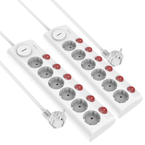 revolt Multi Steckerleiste: 2er-Set 6-fach-Steckdosenleiste, einzeln schaltbar, Hauptsch., 3.680W (Steckdosenleiste mit Hauptschalter, Steckdosen-Leisten mit Ausschalter) von revolt