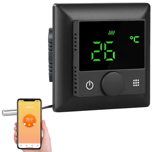 revolt Alexa-Thermostat Heizung: WLAN-Fußbodenheizungs-Thermostat mit Sprachsteuerung und App, schwarz (Fußbodenheizung Raumthermostat, Heizkörperthermostat Alexa, Heizkörper) von revolt