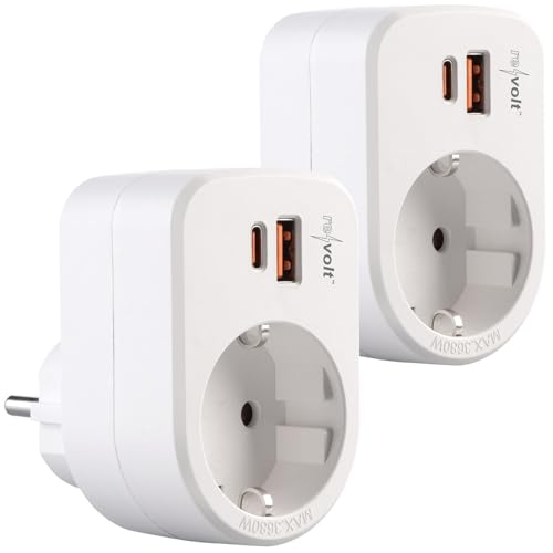 revolt Adapter-Netzteil: 2er-Set 3in1-Steckdose, USB-C mit PD 20 W, USB-A mit QC 3.0 15 W, 230V (Steckdosen Aufputz, Schuko, Zwischenstecker mit Anschluss) von revolt