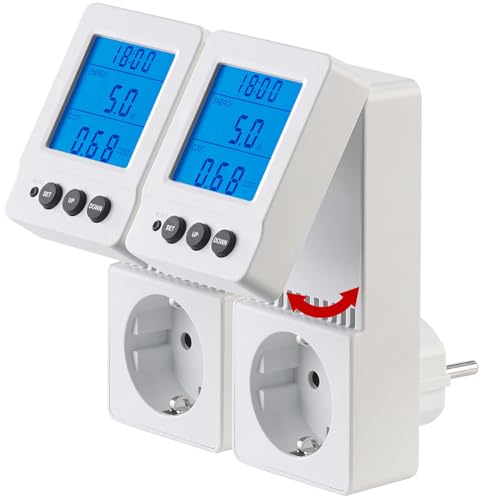 revolt Strommessgerät Digital: 2er Energiekostenmesser und Stromverbrauchzähler mit aufklappbarem (Stromzähler Digital Steckdose, Energie-Messer, Waschmaschine) von revolt